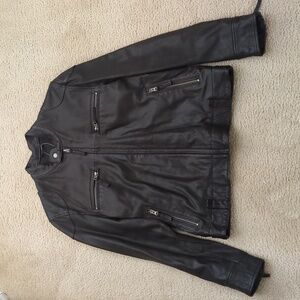 Lucky Brand Espresso Dark Brown Black Leather Moto Jacket, Size M